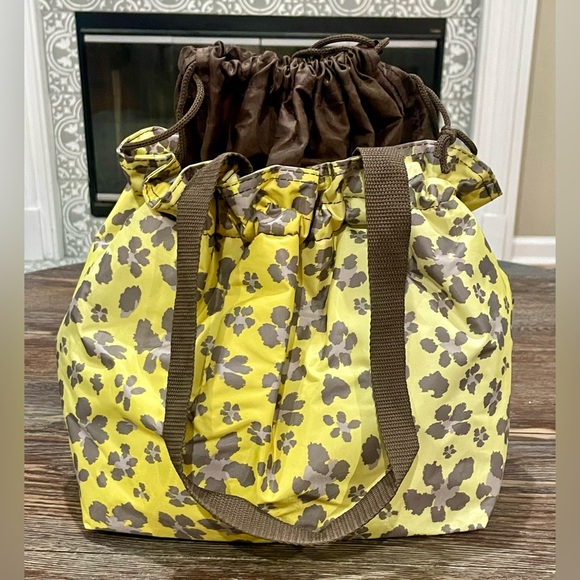 Thirty-One “Leopard Floral” Cinch It Up Thermal Tote - Yellow/Brown - EUC - Picture 7 of 10